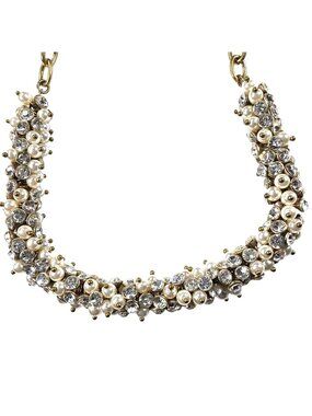 J.Crew Gold-Tone Necklace  Faux Pearls Crystals Statement Jewelry glam bridal
